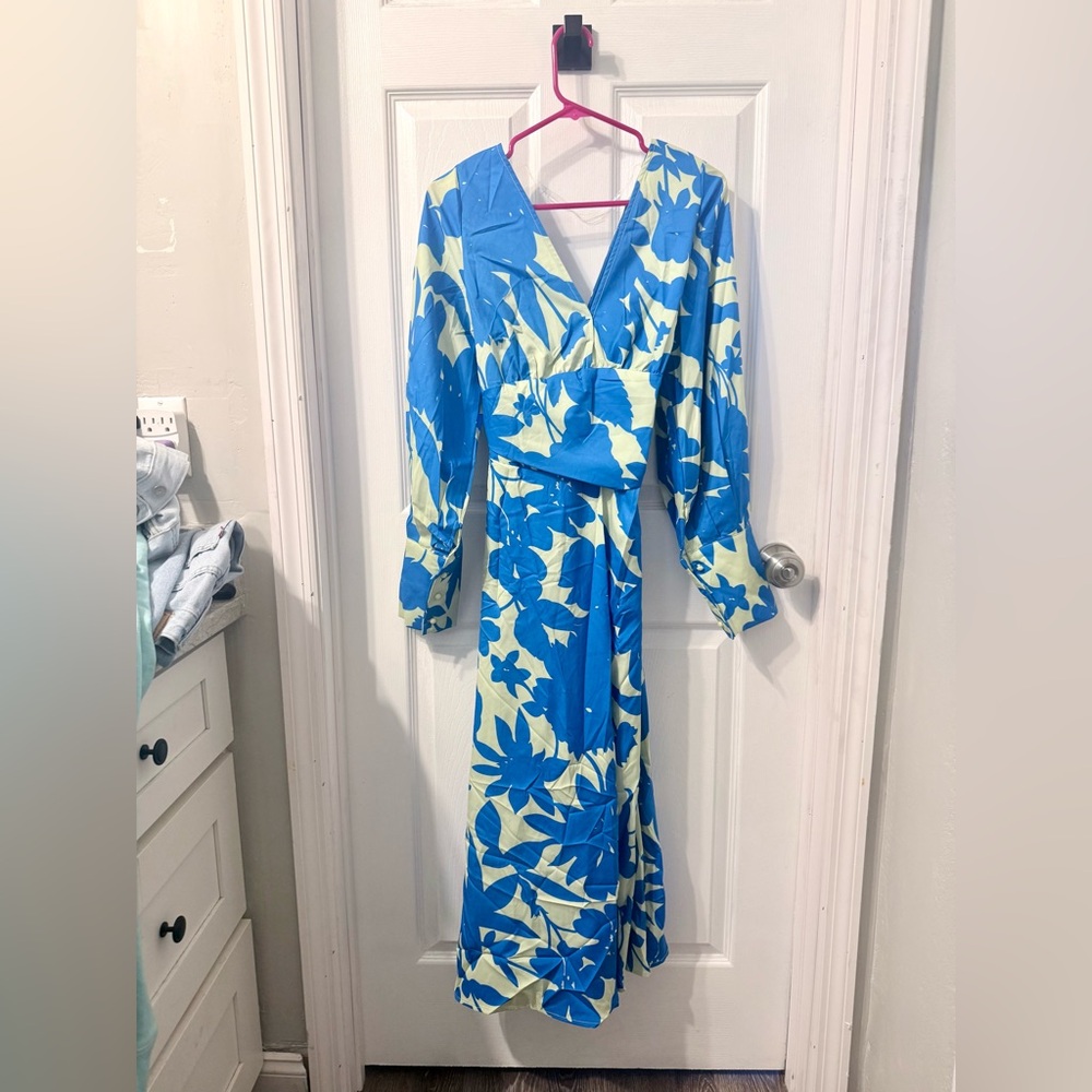 Blue Lime SUMMER Floral V-Neck Long Sleeve Maxi sun Dress